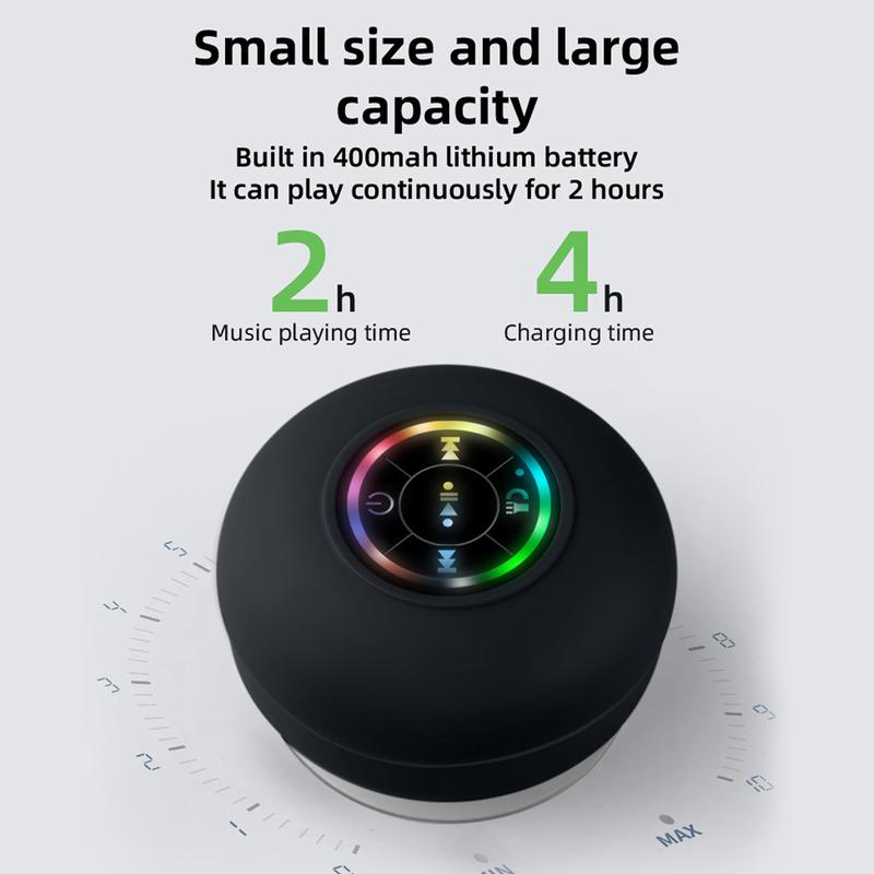 【Free Shipping】Mini Bluetooth Shower Speaker with LED light, Portable IPX4 Waterproof, Hands-Free Speakerphone. Rechargeable Using Micro USB, Wireless Stereo for Beach, Shower & Home - 4